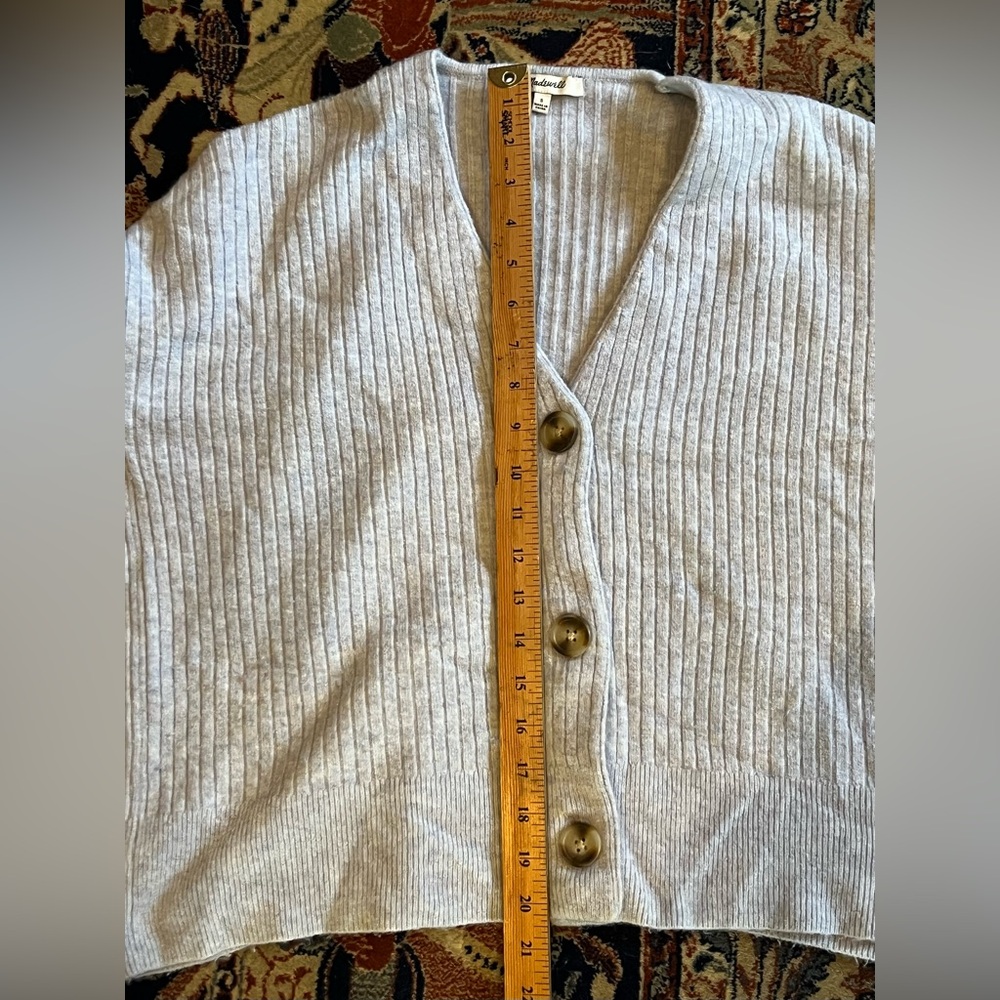 Madewell Cropped V-Neck Cardigan, Heather Serene Blue, Sz S - Picture 8 of 8